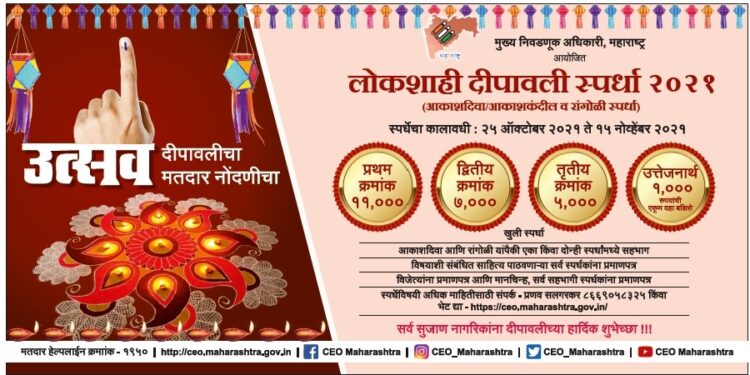 मताधिकार जागृतीसाठी ‘लोकशाही दीपावली स्पर्धा, आपल्या घरी जनजागृती करणारा आकाश कंदील बनवा, रांगोळी काढा व बक्षीस मिळवा