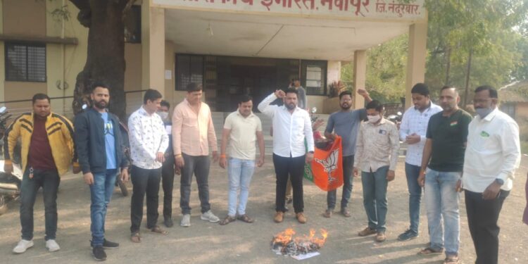 अधिवेशनात विद्यापीठ विधेयक पारित करुन घेतल्याच्या विरोधात भाजपा युवा मोर्चाने जाळल्या विधेयकाच्या प्रती