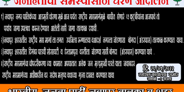 नवापूर शहरातील जनहिताच्या कामासाठी प्रजासत्ताक दिनी तहसील कार्यालयासमोर भाजपाचे आंदोलन : भरत गावीत