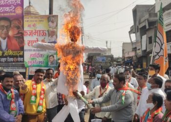 नाना पटोले यांच्या प्रतिकात्मक पुतळ्याचे दहन