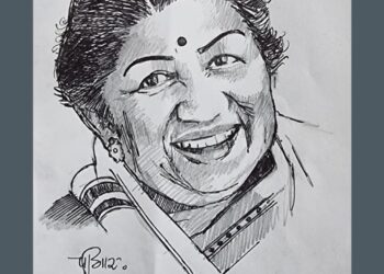 लतादिदींचे पेन्सीलव्दारे अवघ्या २० मिनीटांत ५ बाय १० से.मि.चे रेखाचित्र रेखाटुन पोलीस अधिक्षक पी.आर.पाटील यांनी अर्पण केली अनोखी श्रद्धांजली