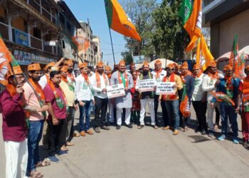 अल्पसंख्यांक मंत्री नवाब मलिक यांच्या राजीनाम्यासाठी भाजपच्या वतीने जोरदार निदर्शने