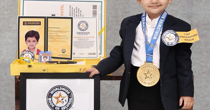 जुनवणे येथील स्वर्णिम पाटीलची वर्ल्ड वाईड बुकमध्ये नोंद, सर्वात कमी वयातील विक्रम
