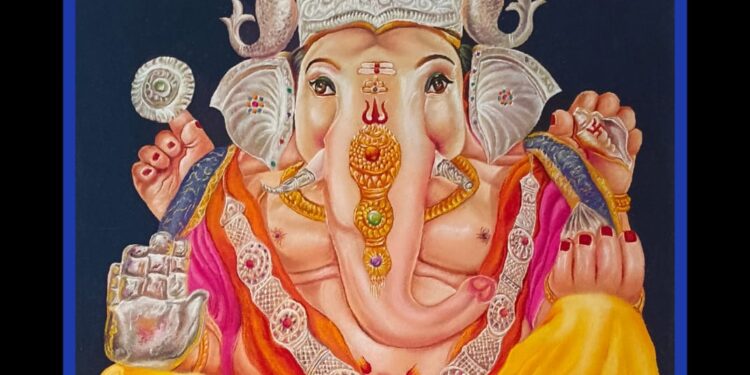 नंदनगरीचा राजा दादा गणपतीची रांगोळीतून साकारली भव्य प्रतिकृती