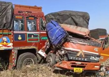 मालवाहू ट्रकची समोरासमोर धडक, चार जण जखमी