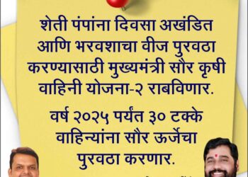 शेती पंपांना दिवसा अखंडित वीज पुरवठा करण्यासाठी मुख्यमंत्री सौर कृषी वाहिनी योजनेचा दुसरा टप्पा
