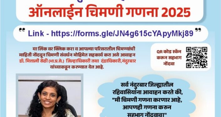 चिमण्यांच्या संवर्धनासाठी नंदुरबार जिल्ह्यात ऑनलाईन चिमणी गणना अभियान; नागरिकांनी सहभागी होण्याचे जिल्हाधिकारी डॉ. मित्ताली सेठी यांचे आवाहन